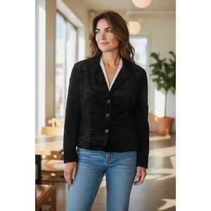 VTG Life Style Black Textured Velvet Jacket Blazer Womens Size L Button Front